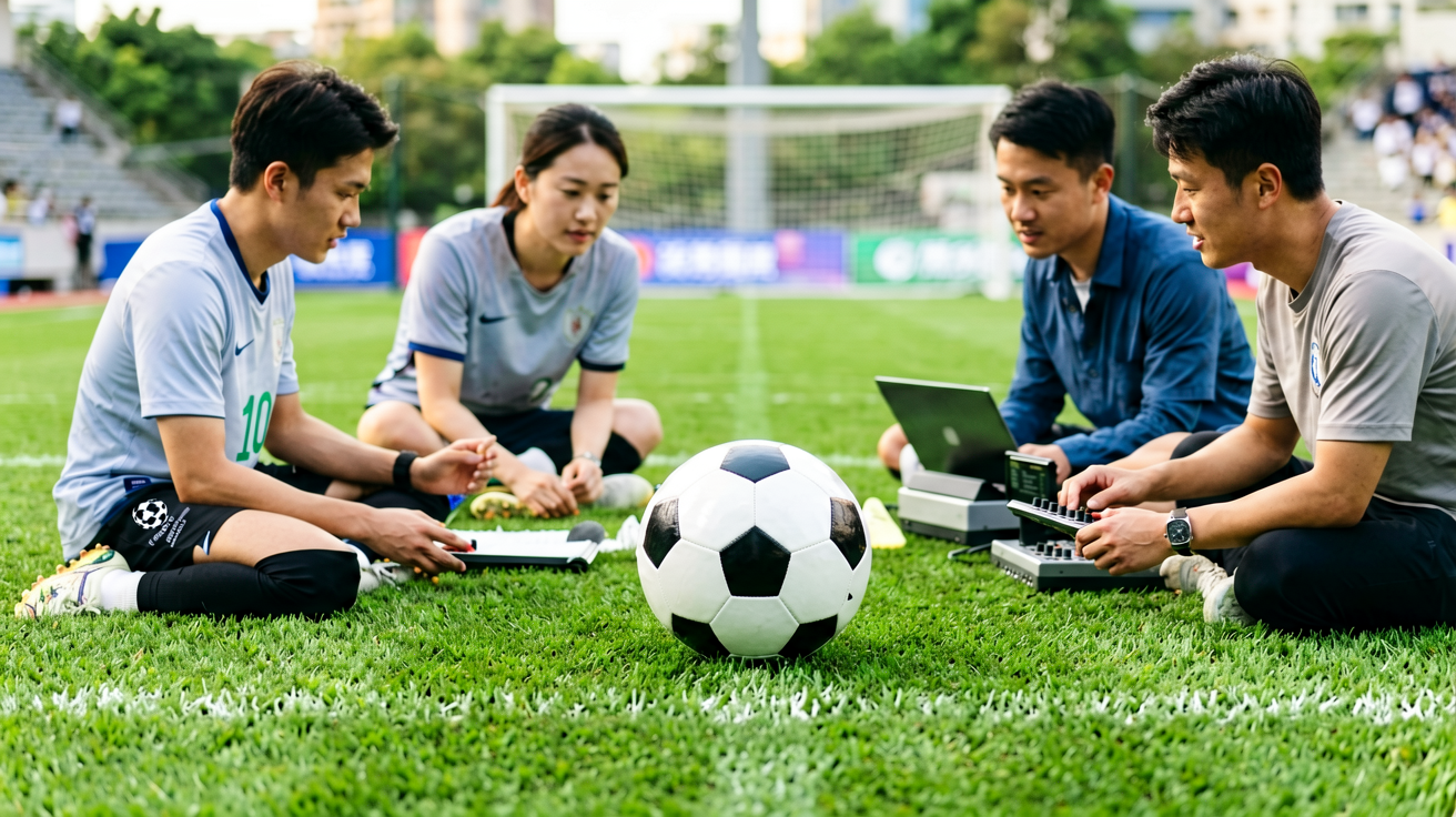 绿茵场上的足球特写，象征足球赛事数据的专注与专业